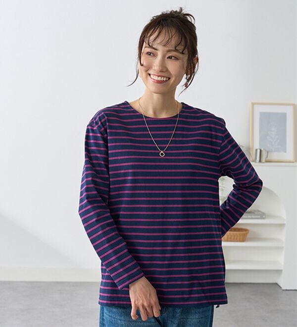 BELLUNA（ベルーナ）の「＜＆ｃｏｃｏｃｈｉ＞ハピネスコットン１００％しっかりボーダープルオーバー（カットソー）」｜詳細画像