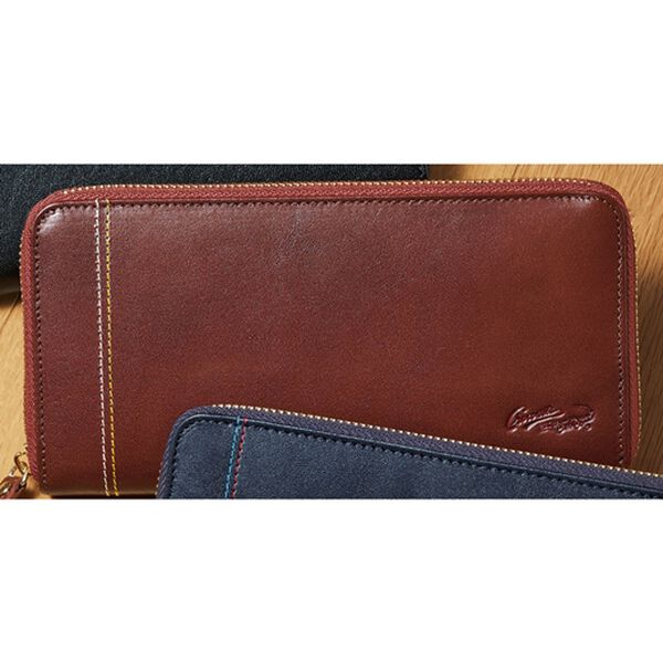 「＜クロコダイル＞イタリアンレザー使用ラウンド長財布（メンズ財布・パスケース）」｜ブラウン