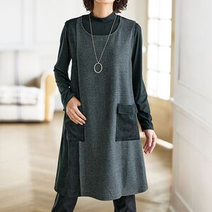 BELLUNA（ベルーナ）の「千鳥柄異素材切替ジャンパードレスアンサンブル（チュニック）」｜グレー系