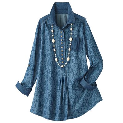 BELLUNA（ベルーナ）の「英字プリントデニムシャツチュニック（シャツ）」