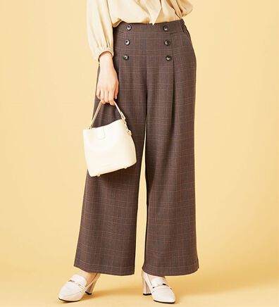 BELLUNA（ベルーナ）の「サマ見え（スーパーウォーム）ウール調ボタン使いワイドパンツ（ワイドパンツ・ガウチョ）」