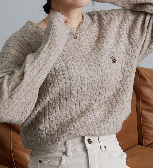U.S.POLO ASSN.ユーエスポロアッスン＞ ワンポイントケーブルニット  
