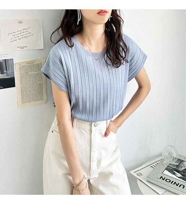 GeeRA（ジーラ）の「プリーツ編フレンチスリーブリブトップス（ニット・セーター）」｜詳細画像