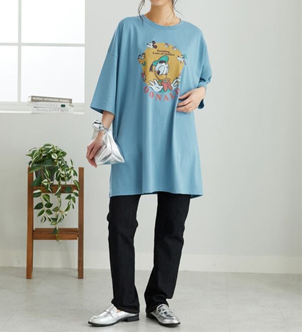 Disney＞【ドナルドダック】ビッグ7分袖プリントTシャツ
