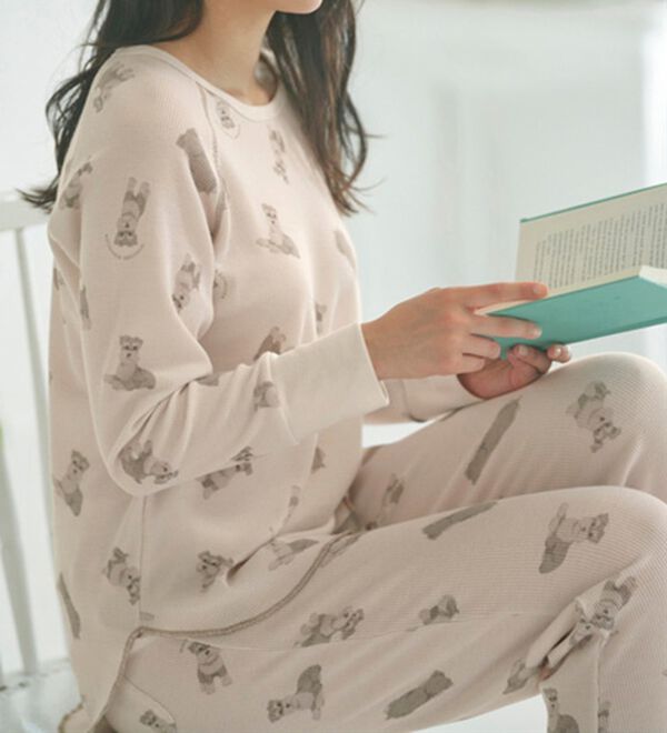 YU'NOW（ユナウ）の「ラグランスリーブワッフルプルオーバー＆ハラマキ付パジャマ（パジャマ・ルームウェア）」｜詳細画像