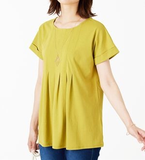 BELLUNA（ベルーナ）の「汗ジミ対策！タックデザインチュニック（チュニック）」｜イエローグリーン
