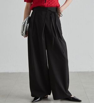 RANAN（ラナン）の「麻調2タックラップリボンパンツ（フルレングスパンツ）」｜ブラック