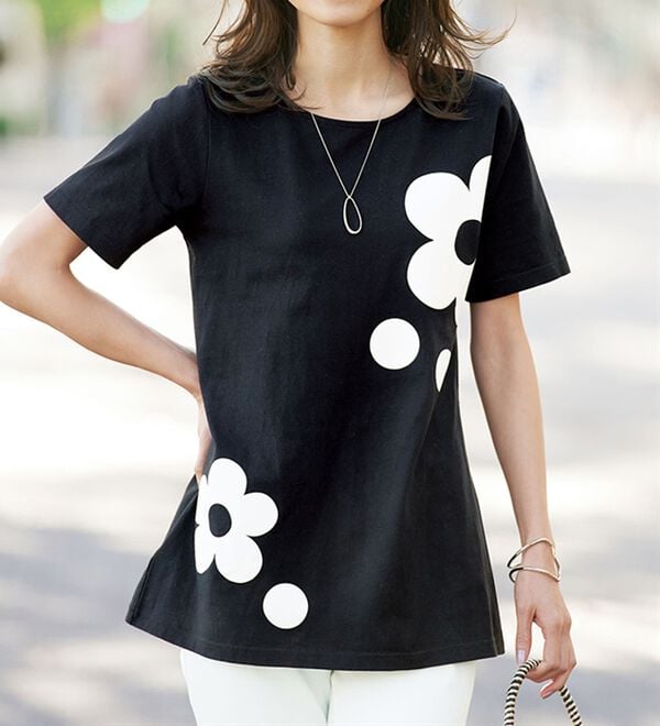 BELLUNA（ベルーナ）の「ひんやリッチコットン大人のプリントロング丈Ｔシャツ（カットソー）」｜詳細画像