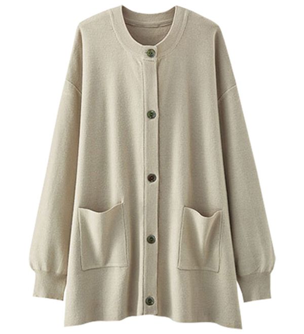 BELLUNA（ベルーナ）の「もっちり素材ノーカラーカーディガン（ニットカーディガン）」｜グレージュ