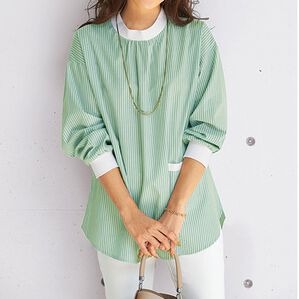 BELLUNA（ベルーナ）の「綿１００％ストライプ柄リブ切替チュニック（チュニック）」｜詳細画像