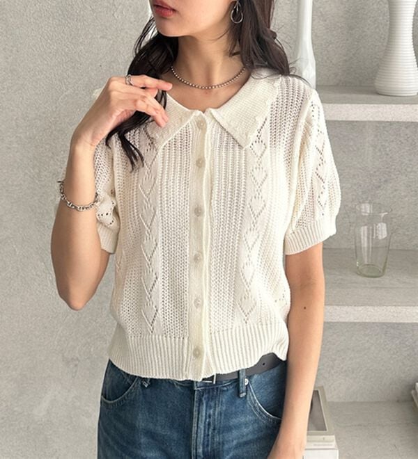 GeeRA（ジーラ）の「透かし編みポロ衿ニット（ニット・セーター）」｜詳細画像