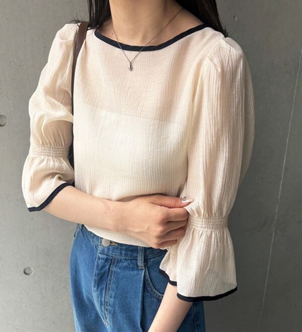 GeeRA（ジーラ）の「前後２ＷＡＹ配色パイピング５分袖ブラウス（ブラウス）」｜詳細画像