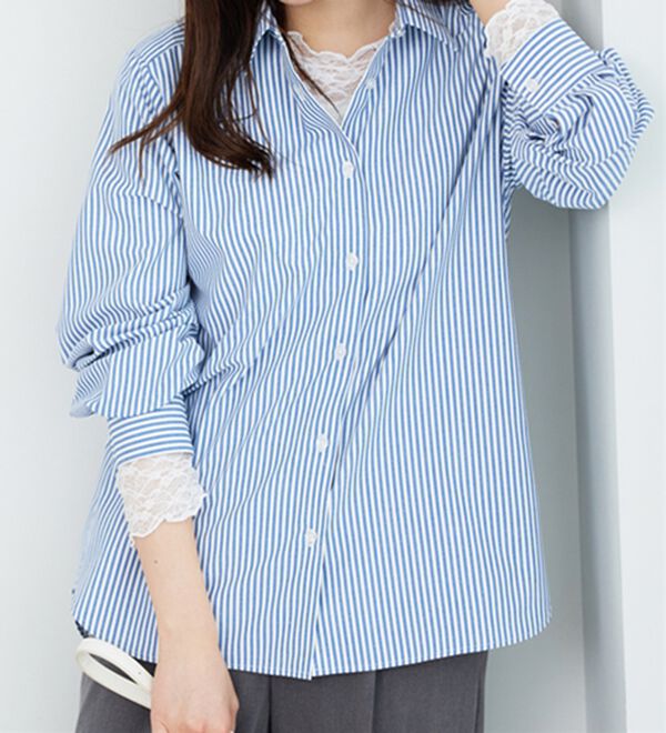 BELLUNA（ベルーナ）の「【重ね着にぴったり♪】のびやかレース素材メロー使いインナー（カットソー）」｜詳細画像