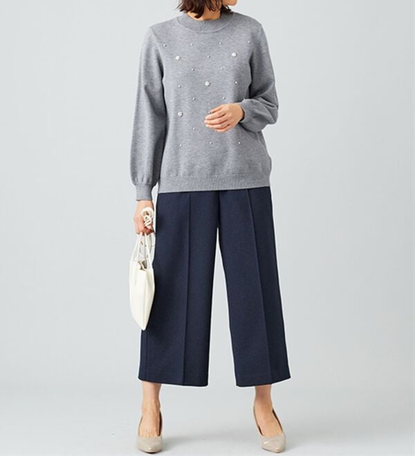 BELLUNA（ベルーナ）の「ウーリッシュ素材釦使いワイドパンツ（ワイドパンツ・ガウチョ）」｜詳細画像