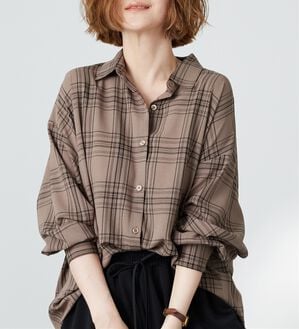 BELLUNA（ベルーナ）の「シアージョーゼット素材チェック柄シャツ（シャツ）」｜詳細画像