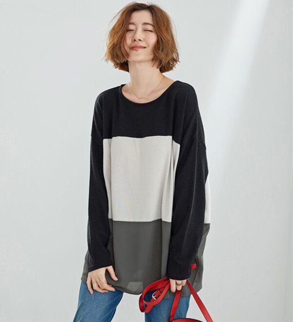 BELLUNA（ベルーナ）の「異素材使い配色ブロッキングチュニック（チュニック）」｜詳細画像