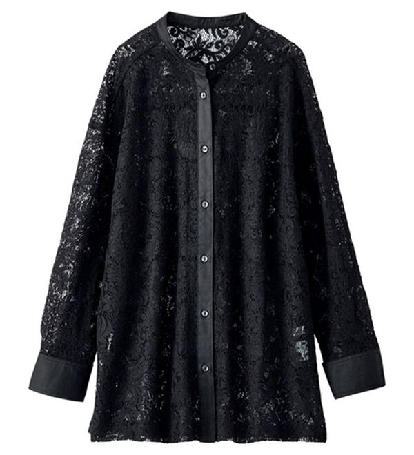 BELLUNA（ベルーナ）の「ビンテージレース素材シャツチュニック（チュニック）」｜黒