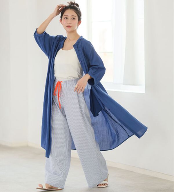 A HAPPY MARILYN（アハッピーマリリン）の「【Ｌ～６Ｌ】【選べる袖丈】【風通るプレミアム】綿・楊柳シャツチュニック（チュニック）」｜詳細画像