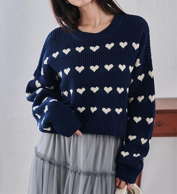 RANAN（ラナン）の「ハートライン柄ニットプルオーバー（ニット・セーター）」｜詳細画像