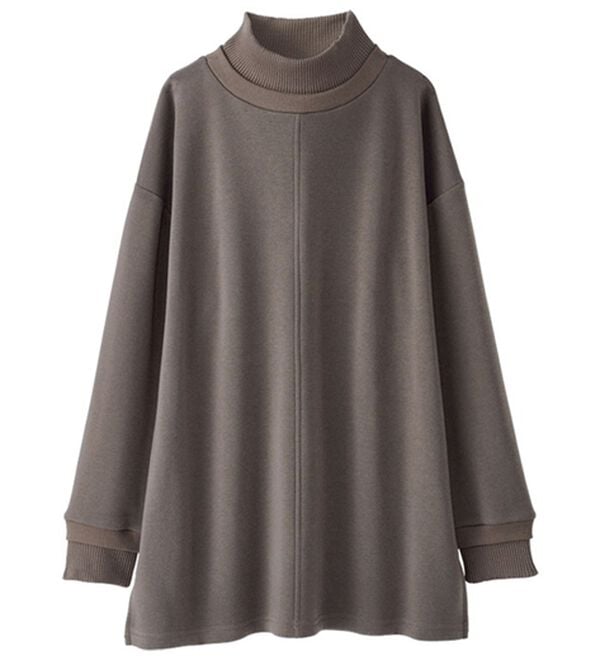 BELLUNA（ベルーナ）の「リブ使いがかわいい裏起毛トレーナー（チュニック）」｜チャコール