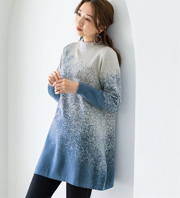 BELLUNA（ベルーナ）の「ロング丈配色ジャカードニットチュニック（チュニック）」｜詳細画像