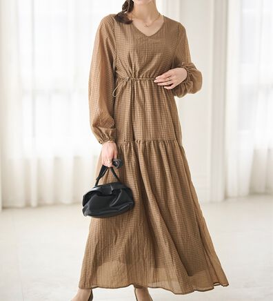 RANAN（ラナン）の「シアーチェックドロストギャザーティアードワンピ（その他ワンピース）」