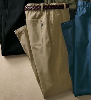 「＜シンプル＆プラス＞裏起毛ストレッチパンツ（メンズフルレングスパンツ）」｜ベージュ