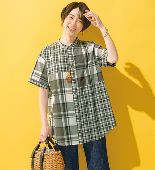 2色組】モノトーン切替シャツチュニック - ベルーナ【公式】