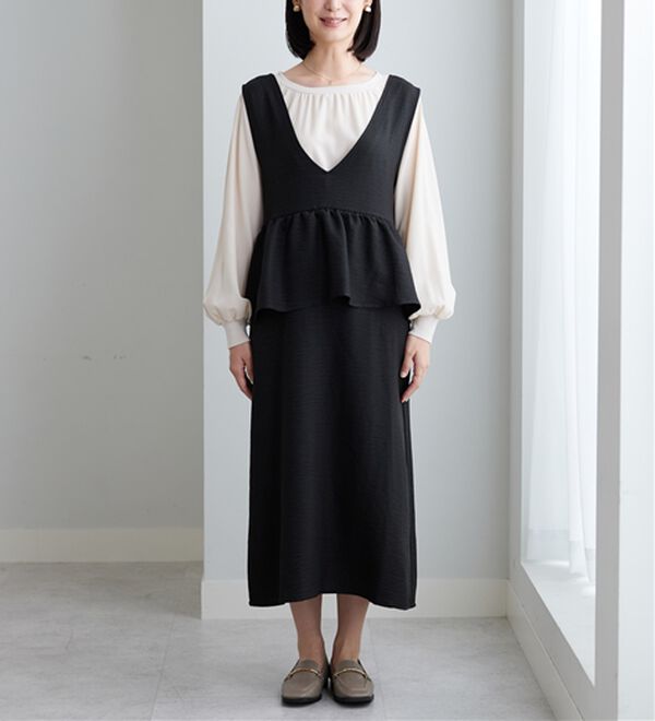 BELLUNA（ベルーナ）の「体型カバー！ペプラムジャンパースカート（ジャンパースカート）」｜詳細画像