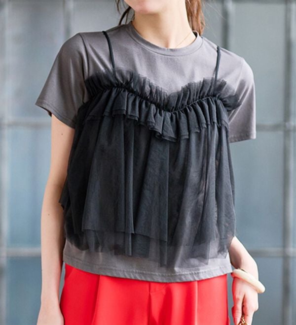RANAN（ラナン）の「チュールビスチェドッキングTシャツ（Tシャツ）」｜詳細画像