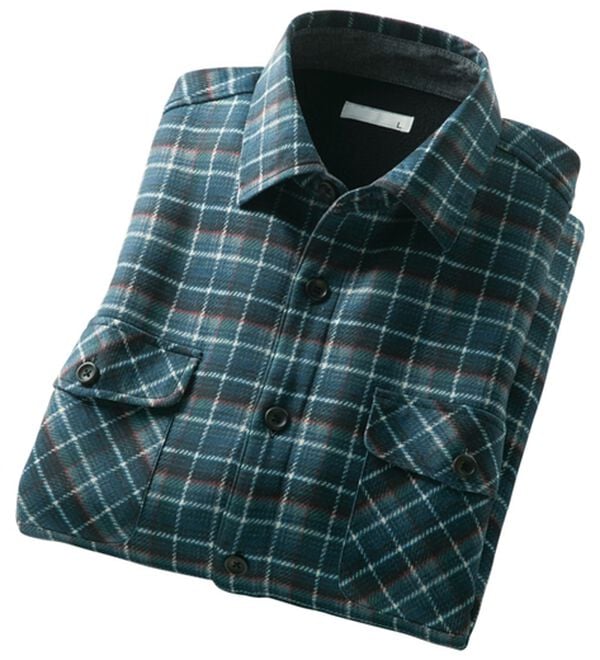 「のびのび暖か裏フリースシャツ（メンズシャツ）」｜ネイビー