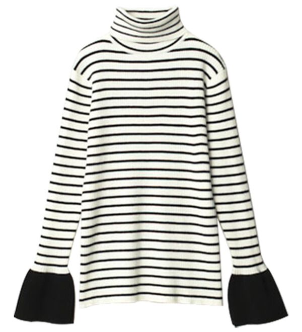 RANAN（ラナン）の「＜ムースタッチ＞洗える！バイカラータートルリブニット（ニット・セーター）」｜ブラックボーダー