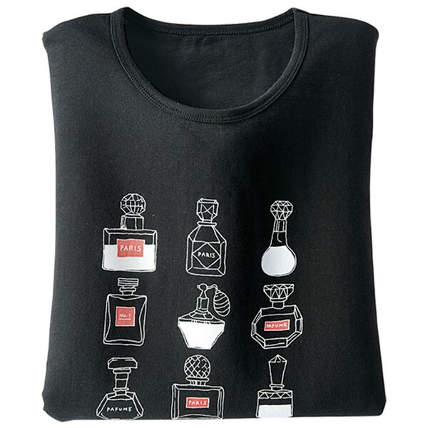 BELLUNA（ベルーナ）の「綿１００％プリントＴシャツ（Tシャツ）」｜黒・香水