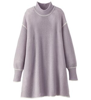 BELLUNA（ベルーナ）の「やわらかウールカシミヤ配色デザインチュニック（チュニック）」｜グレイッシュパープル系