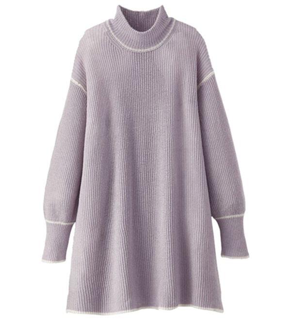 BELLUNA（ベルーナ）の「やわらかウールカシミヤ配色デザインチュニック（チュニック）」｜グレイッシュパープル系