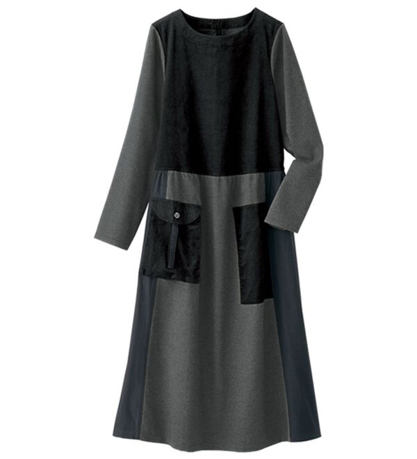 BELLUNA（ベルーナ）の「綿素材・異素材切替ワンピース（その他ワンピース）」｜ブラック系