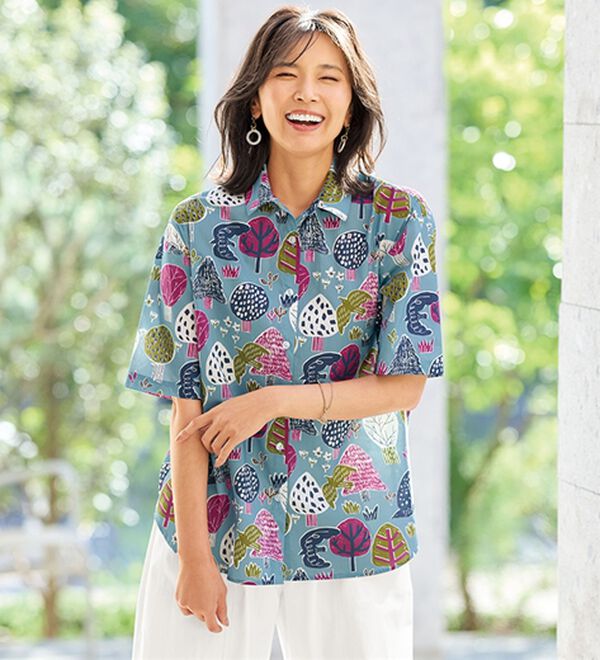 BELLUNA（ベルーナ）の「遊び心はずむ！綿１００％プリントシャツ（シャツ）」｜詳細画像