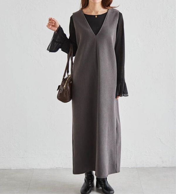 RANAN（ラナン）の「あったか裏ベロアニットコールジャンパースカート（ジャンパースカート）」｜詳細画像