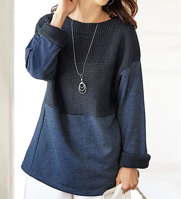 あぜ編みニット切替デザインプルオーバー - ベルーナ【公式】