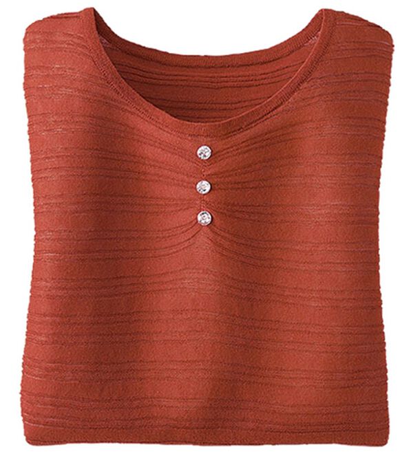 BELLUNA（ベルーナ）の「編地変化シアーボーダーニット（ニット・セーター）」｜テラコッタ