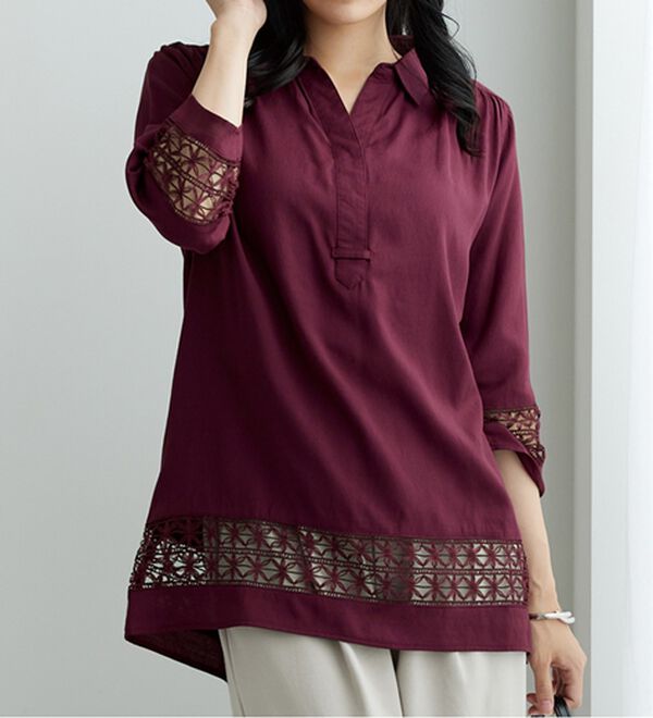 BELLUNA（ベルーナ）の「袖＆裾レース切替シャツチュニック（チュニック）」｜詳細画像