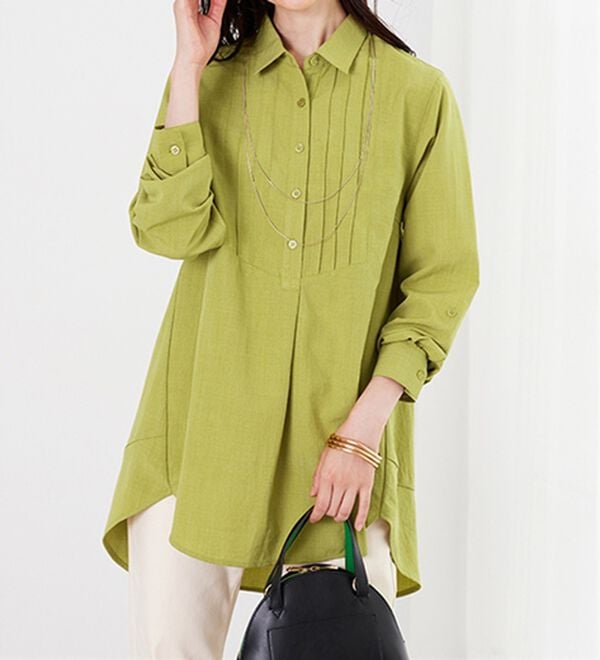 BELLUNA（ベルーナ）の「麻調素材タックデザインシャツチュニック（チュニック）」｜詳細画像