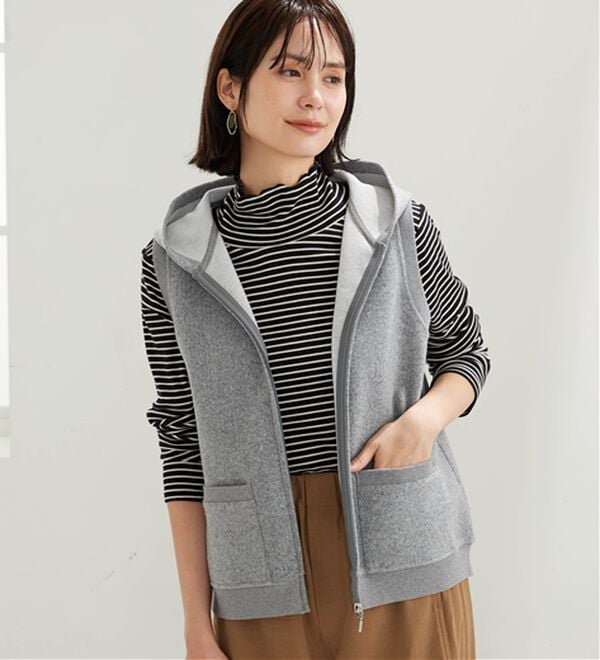 BELLUNA（ベルーナ）の「なめらか素材ハイネックボーダープルオーバー（カットソー）」｜詳細画像