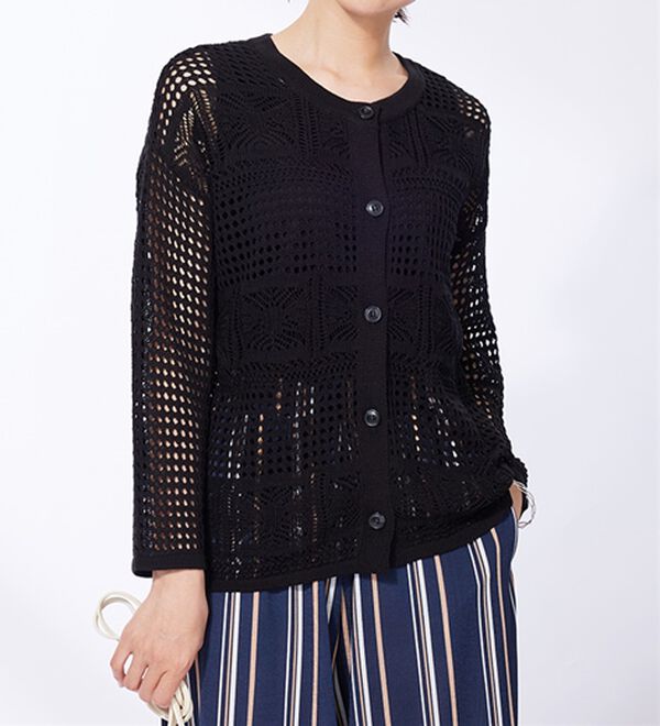 BELLUNA（ベルーナ）の「透かし編ニットカーディガン（ニットカーディガン）」｜黒
