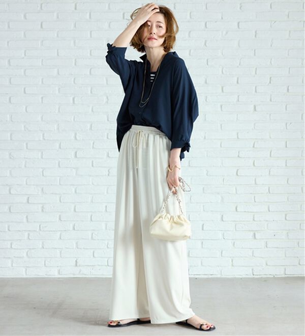 BELLUNA（ベルーナ）の「【吸水速乾】イージーケア！袖リボンシャツチュニック（チュニック）」｜詳細画像