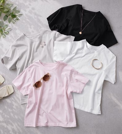 RANAN（ラナン）の「【5つの機能付】ひんやり着回し抜群ベーシックＴシャツ＜選べる着丈＞（Tシャツ）」
