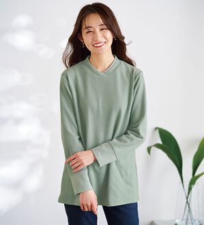 BELLUNA（ベルーナ）の「なめらかボーダー配色使いプルオーバー（カットソー）」｜ミント