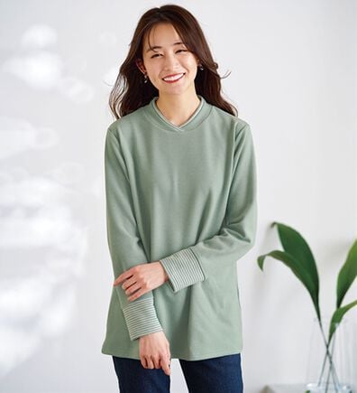 BELLUNA（ベルーナ）の「なめらかボーダー配色使いプルオーバー（カットソー）」