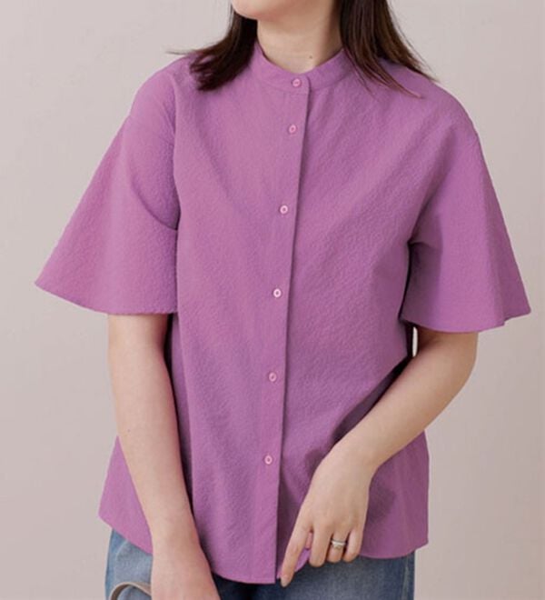 BELLUNA（ベルーナ）の「サッカー素材袖デザインブラウス（ブラウス）」｜ピンク