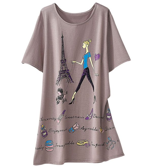 BELLUNA（ベルーナ）の「綿・テンセル（ＴＭ）繊維ロング丈プリントＴシャツ（Tシャツ）」｜詳細画像